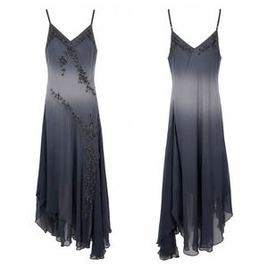 Vintage Scala 100% Silk Beaded Ombre Fairy Whimsigoth Handkerchief Hem Dress L